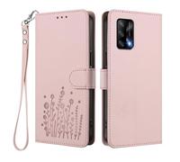 GOGME Case for OPPO A74 4G, Elegant Floral Leather Cover with TPU Bumper, Shockproof Stand Shell & Wallet Design - Pink