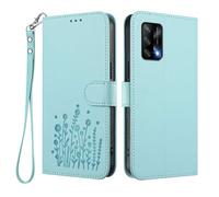 GOGME Case for OPPO A74 4G, Elegant Floral Leather Cover with TPU Bumper, Shockproof Stand Shell & Wallet Design - Light Green