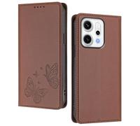 GOGME Case for OPPO Reno 14F 5G/4G | Reno 14 FS 5G/4G, Premium Leather Flip Cover with Butterfly Emboss, Card Holder, Kickstand, Shockproof Bumper, Wallet Shell - Brown