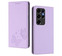 GOGME Case for Oukitel C2, Premium Leather Flip Cover with Butterfly Emboss, Card Holder, Kickstand, Shockproof Bumper, Wallet Shell - Light Purple