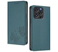 GOGME Case for Oukitel C3 2025, Premium Leather Flip Cover with Butterfly Emboss, Card Holder, Kickstand, Shockproof Bumper, Wallet Shell - Dark Green
