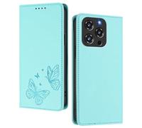 GOGME Case for Oukitel C3 2025, Premium Leather Flip Cover with Butterfly Emboss, Card Holder, Kickstand, Shockproof Bumper, Wallet Shell - Light Green