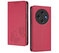 GOGME Case for Oukitel C5 2025, Premium Leather Flip Cover with Butterfly Emboss, Card Holder, Kickstand, Shockproof Bumper, Wallet Shell - Red