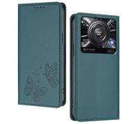 GOGME Case for Oukitel C60 / C60 Pro, Premium Leather Flip Cover with Butterfly Emboss, Card Holder, Kickstand, Shockproof Bumper, Wallet Shell - Dark Green