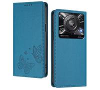 GOGME Case for Oukitel C60 / C60 Pro, Premium Leather Flip Cover with Butterfly Emboss, Card Holder, Kickstand, Shockproof Bumper, Wallet Shell - Light Blue