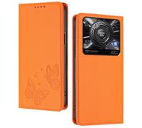 GOGME Case for Oukitel C60 / C60 Pro, Premium Leather Flip Cover with Butterfly Emboss, Card Holder, Kickstand, Shockproof Bumper, Wallet Shell - Orange