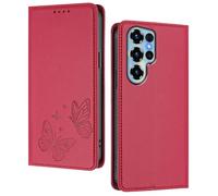 GOGME Case for Oukitel C68, Premium Leather Flip Cover with Butterfly Emboss, Card Holder, Kickstand, Shockproof Bumper, Wallet Shell - Red