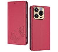 GOGME Case for Oukitel C69, Premium Leather Flip Cover with Butterfly Emboss, Card Holder, Kickstand, Shockproof Bumper, Wallet Shell - Red