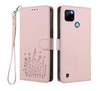 GOGME Case for Realme C21Y / C25Y, Elegant Floral Leather Cover with TPU Bumper, Shockproof Stand Shell & Wallet Design - Pink