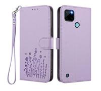 GOGME Case for Realme C21Y / C25Y, Elegant Floral Leather Cover with TPU Bumper, Shockproof Stand Shell & Wallet Design - Light Purple