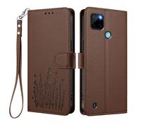 GOGME Case for Realme C21Y / C25Y, Elegant Floral Leather Cover with TPU Bumper, Shockproof Stand Shell & Wallet Design - Brown