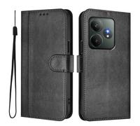 GOGME Case For Realme GT 6 / Realme GT 6T - Stylish TPU Leather Cover With Wallet Function, Magnetic Bumper Shell, Full Protection, Black