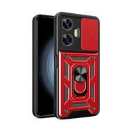GOGME Case for Realme GT8 Pro, TPU Liner + PC Hybrid Cover, Shockproof Anti-Scratch Case with Ring Holder and Sliding Camera Cover. Red