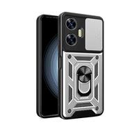 GOGME Case for Xiaomi Redmi 15C 4G, TPU Liner + PC Hybrid Cover, Shockproof Anti-Scratch Case with Ring Holder and Sliding Camera Cover. Silver