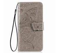 GOGME Case for ZTE Blade A76 4G Wallet PU/TPU Leather Phone Cover, Butterfly Embossed Case with [Card Slots] [Kickstand] [Magnetic Closure]. Gray