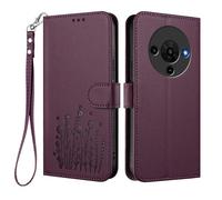 GOGME Case for ZTE Blade A76 5G, Elegant Floral Leather Cover with TPU Bumper, Shockproof Stand Shell & Wallet Design - Dark Purple