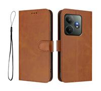 GOGME Classic Design Wallet Cover for Realme GT 6 / Realme GT 6T, RFID Blocking Magnetic Closure, Shockproof Shell, Flip Bumper Stand Case - Brown