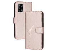 GOGME Leather Case for OPPO A74 4G - Wallet Case, Magnetic Clasp Cover with Mulit-Angle Stand & Full Body Protection Shellp - Rose Gold
