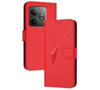 GOGME Leather Case for Realme GT 6 / Realme GT 6T - Wallet Case, Magnetic Clasp Cover with Mulit-Angle Stand & Full Body Protection Shellp - Red