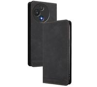 GOGME Leather Wallet Case for TCL 60R 5G - Magnetic Flip Cover Shell with RFID Security, Stand Function & Shockproof Bumper Protection - Black