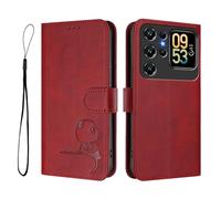 GOGME Panda Design Leather Case for Oukitel C62 / C62 Pro with Card Slots, RFID Blocking Cover, Multi-Angle Stand & Full Protection Shell - Weinrot