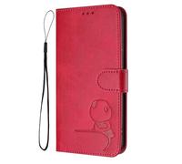 GOGME Panda Design Leather Case for Realme GT 6 / Realme GT 6T with Card Slots, RFID Blocking Cover, Multi-Angle Stand & Full Protection Shell - Rose Red