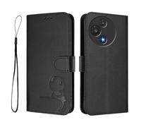 GOGME Panda Design Leather Case for TCL 60R 5G with Card Slots, RFID Blocking Cover, Multi-Angle Stand & Full Protection Shell - Black