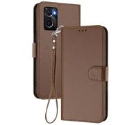 GOGME Premium Leather Case for OPPO A36 / A76 / Realme 9i with Card Slots, Magnetic Closure Wallet Cover with Kickstand & Hand Strap - Brown