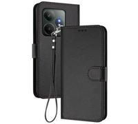 GOGME Premium Leather Case for Realme GT 6 / Realme GT 6T with Card Slots, Magnetic Closure Wallet Cover with Kickstand & Hand Strap - Black
