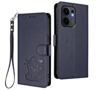 GOGME Protective Wallet Case for OPPO Reno 13F /Reno 13FS, Adorable Kitten Graphic Leather Cover with Magnetic Closure, Shockproof TPU Bumper & Stand Shell - Blue