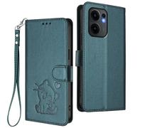 GOGME Protective Wallet Case for OPPO Reno 13F /Reno 13FS, Adorable Kitten Graphic Leather Cover with Magnetic Closure, Shockproof TPU Bumper & Stand Shell - Dark Green