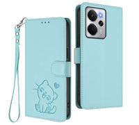 GOGME Protective Wallet Case for Realme 14T 5G, Adorable Kitten Graphic Leather Cover with Magnetic Closure, Shockproof TPU Bumper & Stand Shell - Light Green