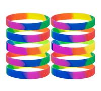 GOGO 10 Pcs Rainbow Pride Silicone Wristbands, Rubber Bracelets for Lesbian/Gay/Bisexual/Transgender