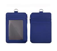 GOGO Badge Holder with Zip, Slim Double Sided PU Leather ID Card Holder Wallet Case with 5 Card Slots, 1 Side Zipper Pocket and Neck Lanyard/Strap, Vertical-NO Lanyard Blue
