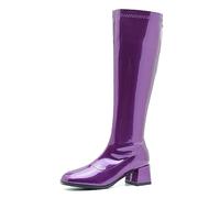 GOGO Boots for Women, Knee High Boots, Mid Block Heel Zipper Boots Ladies Party Dance Shoes, Purple, 6 UK