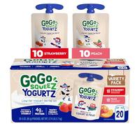 GoGo squeeZ Low Fat YogurtZ Variety Pack, Strawberry & Peach, 3 oz Pouches (Pack of 20), Kids Snacks Made with Real Yogurt and Fruit, No Fridge Needed, Gluten Free, Nut Free, Recloseable Cap, BPA Free