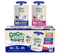 GoGo squeeZ yogurtZ Variety Pack, Blueberry & Berry, 3 oz (Pack of 20), Kids Snacks Made from Real Yogurt and Fruit, No Fridge Needed, Gluten Free, Nut Free, Recloseable Cap, BPA Free Pouches