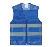 GOGO Unisex US Big Mesh Volunteer Vest Zipper Front Safety Vest with Reflective Strips and Pockets-Blue1-US XL