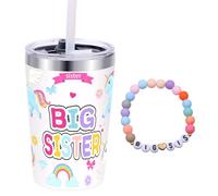 GOGOBAY Big Sister Gifts for Girls - 12 oz Big Sister Cup and Pink Sister Bracelet,Stainless Steel Mug Vacuum Insulated Tumbler and Straw,Gifts for Older Siblings of New Baby Christmas New Year Gift