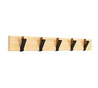GOGOCOOL Bamboo Wall Mounted Coat Hooks Hanger, 20Kg Maximum Hanging Weight, Black Foldable Hook Type, Natural Wall Coat Hanger, 70mm Space Between Hook and Hook(5 Hooks)