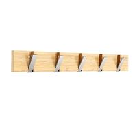 GOGOCOOL Bamboo Wall Mounted Coat Hooks Hanger, 20Kg Maximum Hanging Weight, Natural Wall Coat Hanger, 5 Hooks (Silver Foldable Hook)