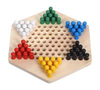 Gogogmee 1 Box Wooden Chinese Hexagon Checkers Board Game Family Chess for Students Up to Players Educational Brain-boosting Strategy Random Color