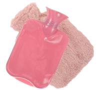 Gogogmee 1000ml Pink Faux Rabbit Plush Hot Water Bottle with PVC Inner Bag, Soft Hand Warmer for Youth, Decorative Hot Water Pouch with Removable Cover, Suitable for Household Relief