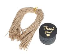 Gogogmee 100pcs Black Foil Round Paper Thank You Tags with 100pcs 25cm Jute Strings for Wedding Party Favors and Shower Labels