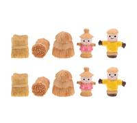 Gogogmee 10pcs Mini Hay and Scarecrow Set Resin Miniature Farm Scene Model with Rectangular Haystack Rolled Hay Bale Layered Haystack Straw Hat Scarecrow for Dollhouse and Garden