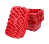 Gogogmee 10pcs Red Small Vented Produce Baskets with Lid and Handle, Plastic Fruit Washing Containers for Garden Harvest, Strawberry Picking, and Kitchen Storage