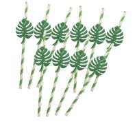 Gogogmee 10pcs Tropical Monstera Paper Cocktail Straws Deep Green Hawaiian Party Drink Accessories Lightweight Smooth Mouth Biodegradable Beverage Straws for Adults