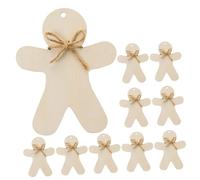 Gogogmee 10pcs Wooden Christmas Hanging Ornaments Set Gingerbread Man Cutouts, DIY Unfinished Wood Xmas Tree Decorations 60cm Hanging Strings, Rustic Xmas Decor for Holiday Party Supplies