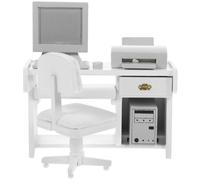 Gogogmee 12 Scale Miniature Office Desk Set with White Chair, Computer, Keyboard, Mouse, Printer for Dollhouse Accessories and ’ Mini Office Decor