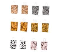 Gogogmee 12Pcs Animal Print Decorative Paper Tote Bags Kraft Paper Pouches for Party Favors Christmas Events Unique Leopard Zebra Giraffe Cow Patterns Portable Candy Storage